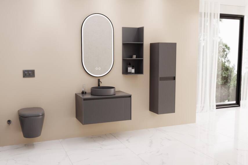 Aqunail Almonde 80 Aynalı Banyo Dolabı - 1