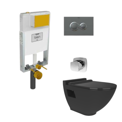 Bien Gömme Rezervuar + Harmony Parlak Siyah Klozet Seti - Bien