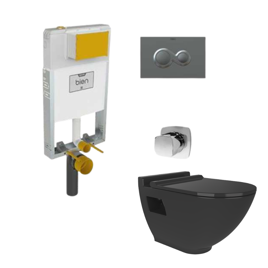 Bien Gömme Rezervuar + Harmony Parlak Siyah Klozet Seti - 1