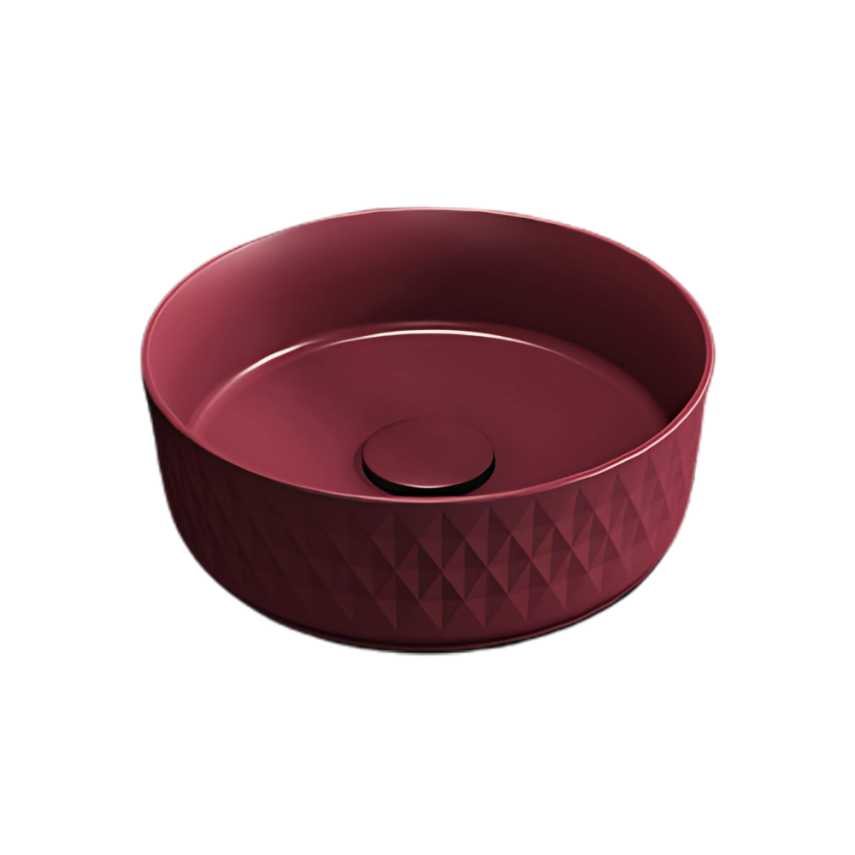 Davanti Tezgah Üzeri Lavabo Beyaz 36cm Rustik Bordo - 1