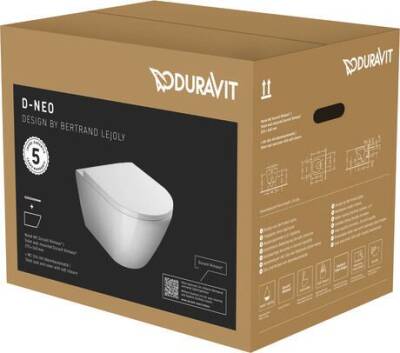 Duravit D-Neo Kanalsız Rimless Asma Klozet (Özel Kutuda, Yavaş Kapanır Kapak Dahil) - Duravit