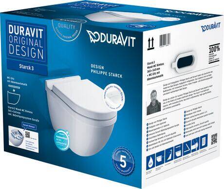 Duravit Starck 3 Kanalsız Rimless HygieneGlaze Asma Klozet (Özel Kutuda, Yavaş Kapanır Kapak Dahil) - 1