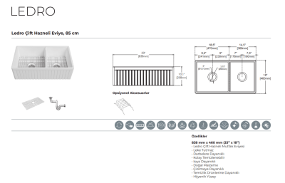 İsvea - Ledro Mutfak Eviyesi Çift Gözlü 84 cm - 5
