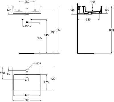 Strada Dikdörtgen Çanak Lavabo, 50 cm - K077701 - 2