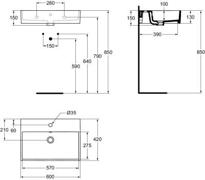 Strada Dikdörtgen Çanak Lavabo, 60 cm - K077801 - 2
