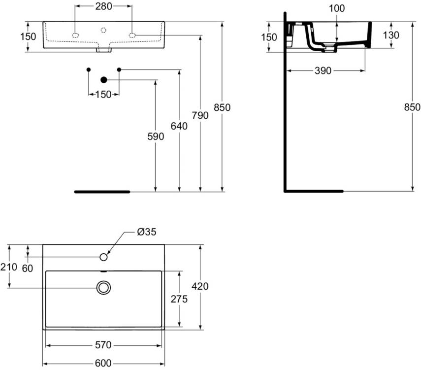 Strada Dikdörtgen Çanak Lavabo, 60 cm - K077801 - 2