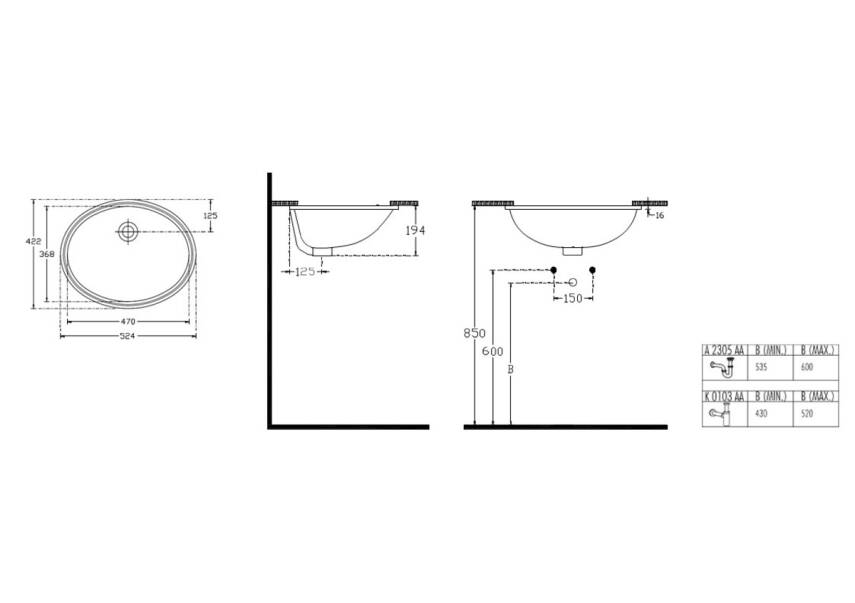 Strada O Tezgah Altı Lavabo 52cm - 2